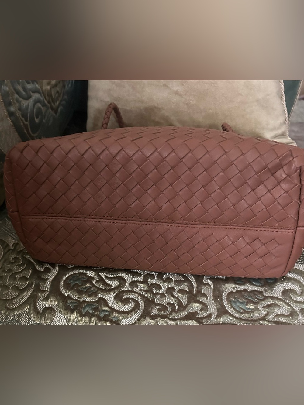 Quince Woven Leather Tote - Cognac Brown - Picture 7 of 13